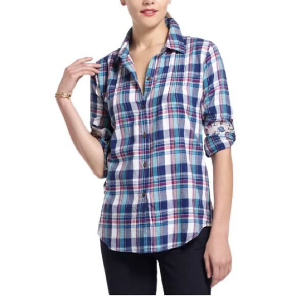 Anthropologie Birds of Paradise by Trovata Pintucked Flannel Button Up Top XS - Picture 1 of 9